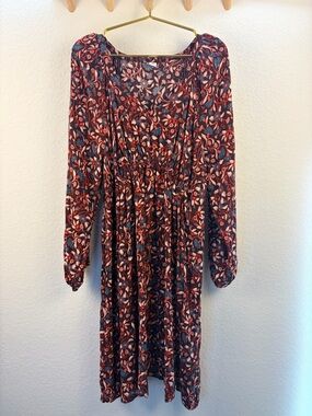 Old Navy Long-Sleeve Red Floral V-Neck Maternity Dress XL
